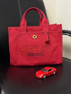 Coach Lunar New Year Snake Script Canvas Tote